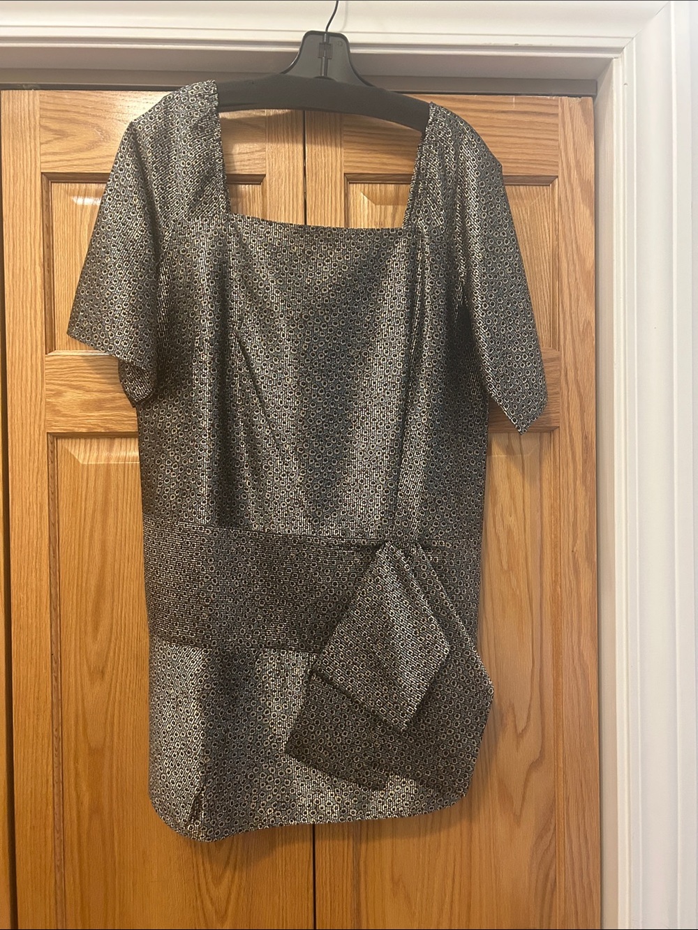 Square-Neck Metallic Mini Dress in Black